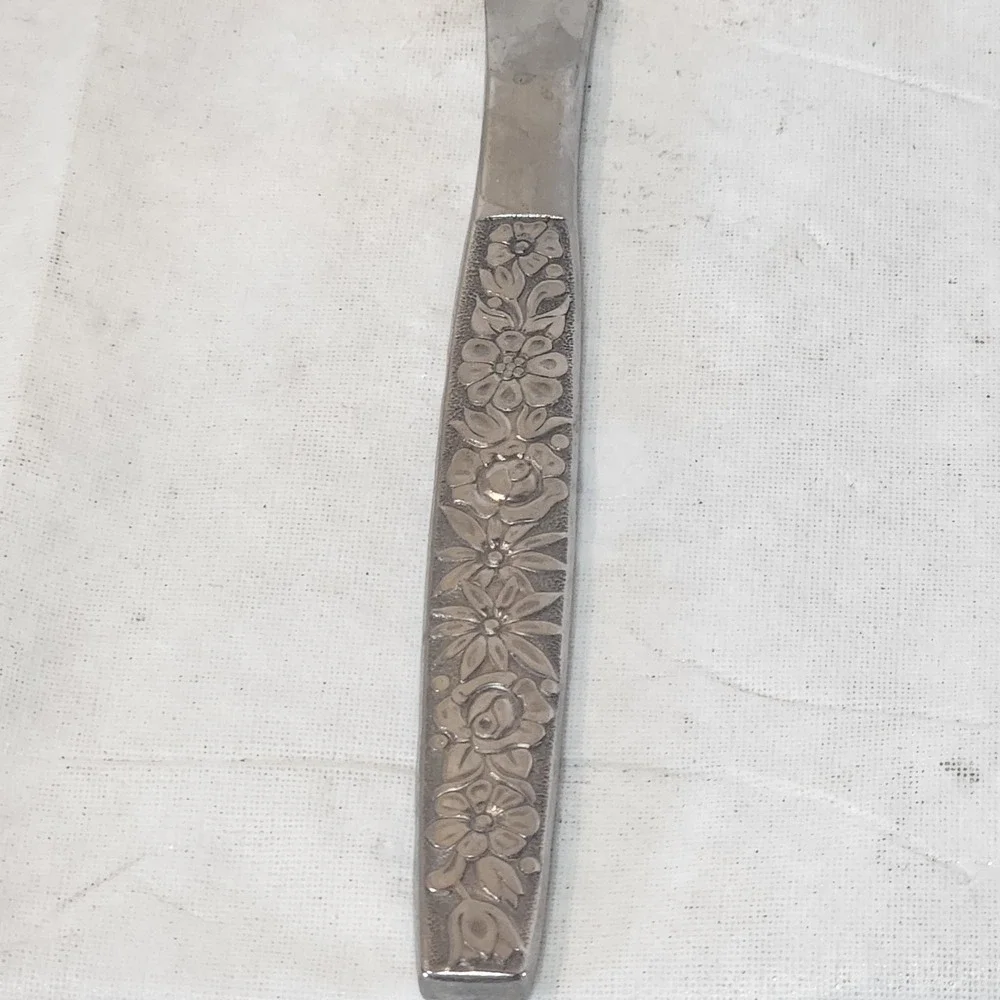 VTG Dinner Knife  Malibu Wm A Rogers Deluxe Oneida Stainless Flatware MCM Floral